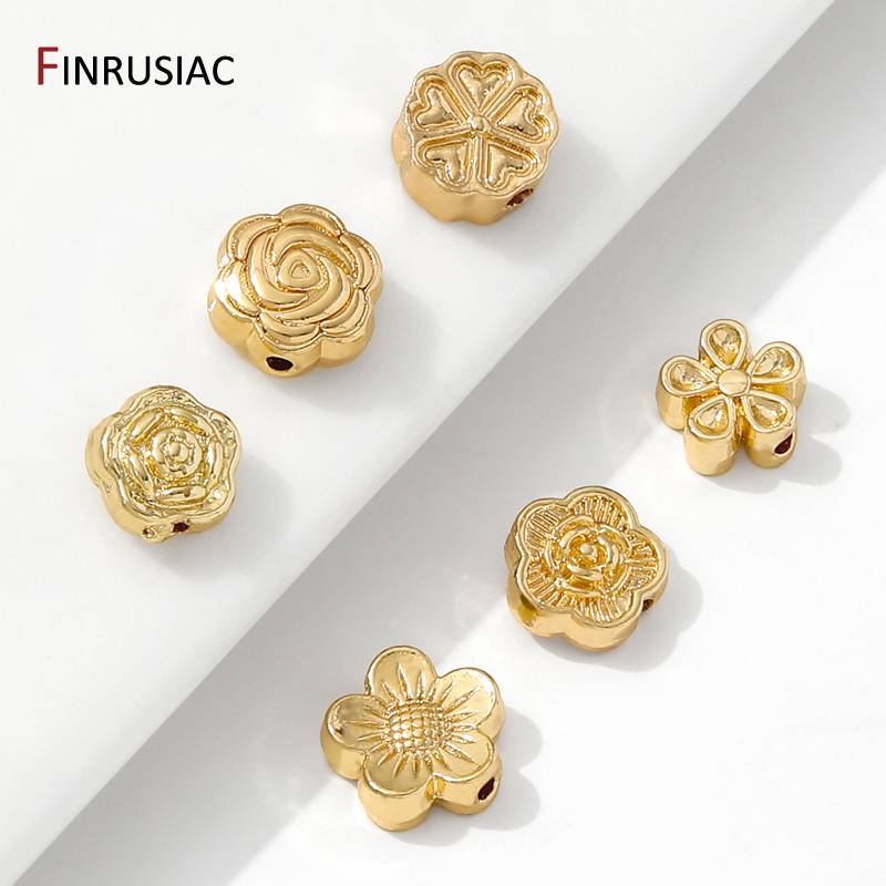 Flower Supplies - 14K vergoldete Messing-Blumen-Abstandsperlen, flache Trennperlen, DIY-Armband,