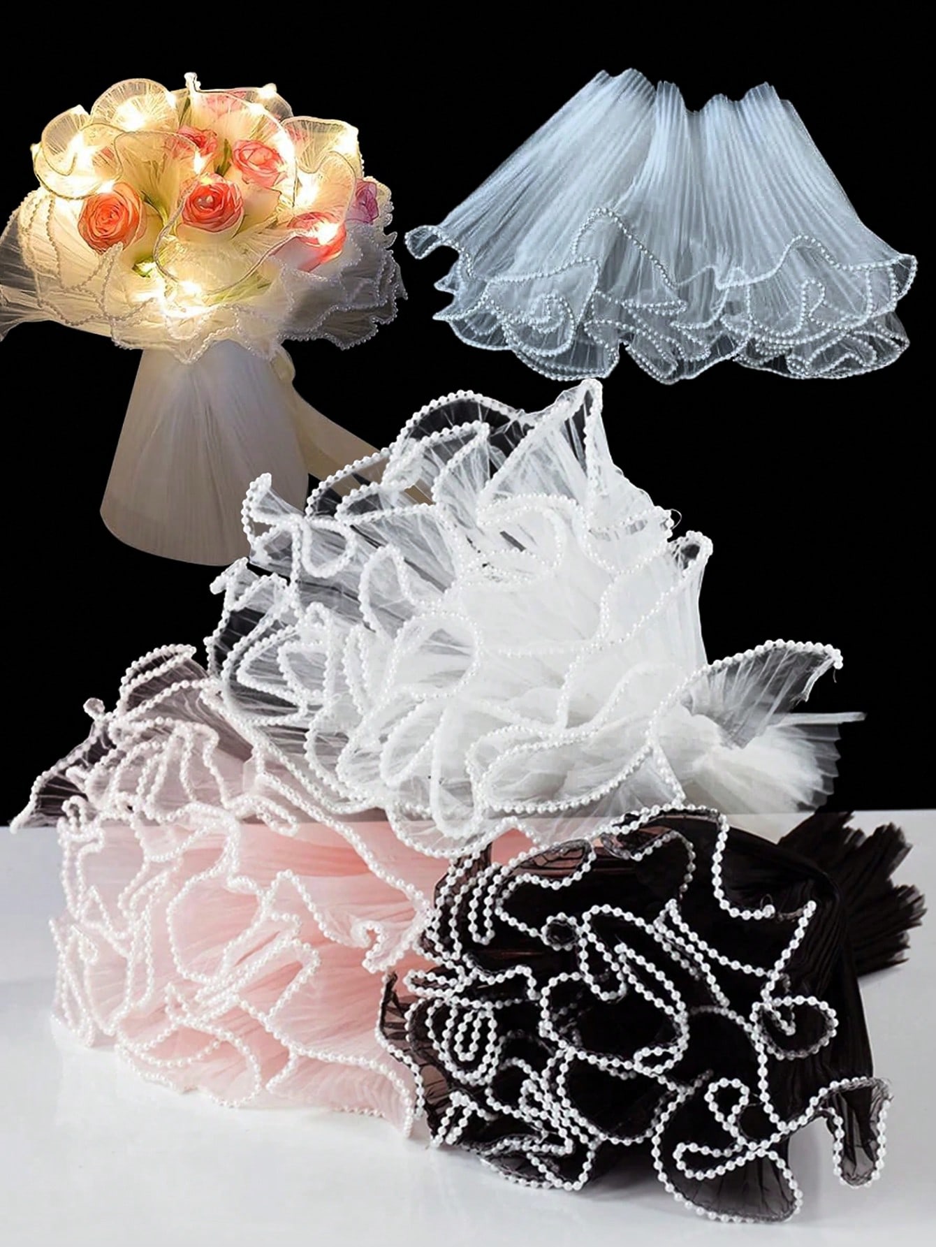 Ae Florist Supply - 4 Yards Kunstperlen-Netzpapier mit Blumenmuster, Blumenstrauß-Verpackungspapier,